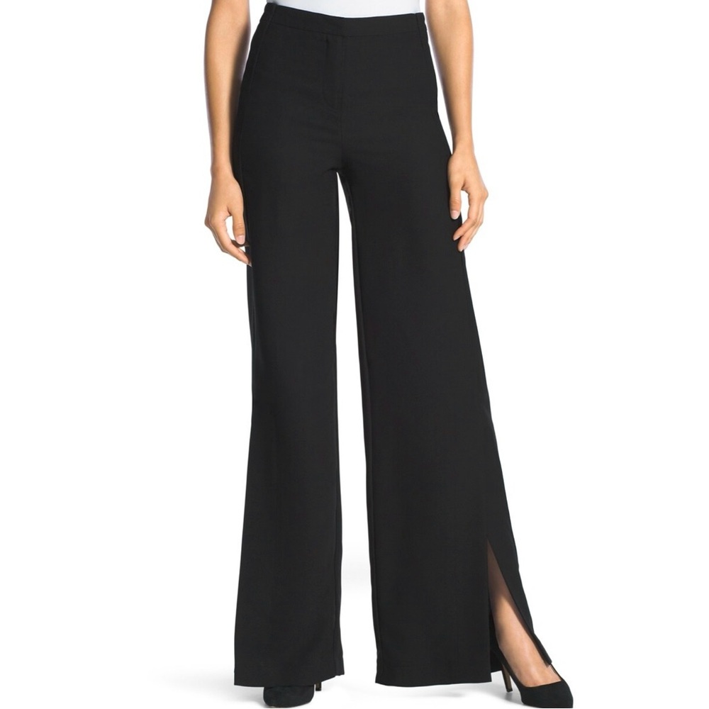 Black Label by Chico’s Wide Leg with Front‎ Side Split Pants Size 0 Black